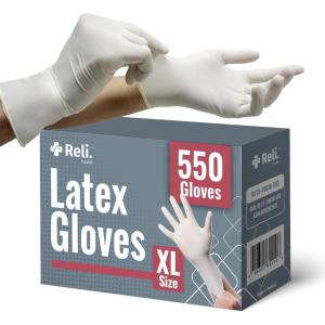 Reli. Latex Gloves, X-Large (550 Bulk Pack) | Disposable | Powder-Free | White Gloves, Bulk Pack