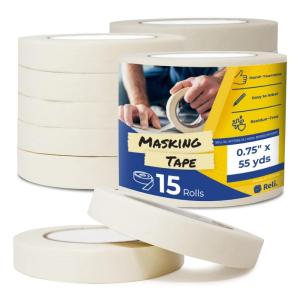 Reli. Masking Tape, Beige | 0.75″ x 55 Yards (825 Yards Total) | 15 Rolls – Bulk | Masking Tape 3/4 inch for Painting, General Purpose, Home, Automotive | Painting/Masking Paper Tape | Beige/White(15)