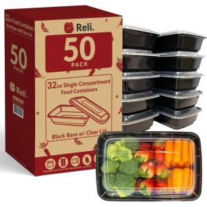 Reli. Meal Prep Containers (50 Pack, 32 oz.) | 1 Compartment Food Containers with Lids | Microwavable Freezer Dishwasher Safe – Bento Box(32oz)