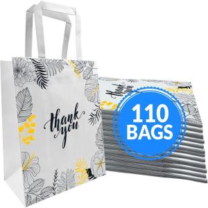 Reli. Paper Bags | 110 Pcs Bulk | 8″x4.5″x10.25″ | Paper Thank You Bags | White Handles | Printed Small Thank You Giftbag for Guests | Gifts, Wedding, Merchandise, Business(110 Count (Pack of 1))