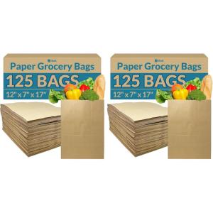 Reli. Paper Grocery Bags (125 Pcs Bulk) (12x7x17) 70 Lbs Basis, Extra Heavy Duty | Brown Paper Bag, Large Grocery Kraft Sacks -Takeout, Restaurant, Retail, Shopping(12x7x17 | 250 Pack)