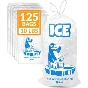 Reli. Plastic Ice Bags 10 lb (125 Pack) Cotton Drawstring | 12″x21″ Reusable Heavy Duty Bags for Ice Machine, Freezer Storage | Clear, Freezer Safe (1.5 Mil)(125)