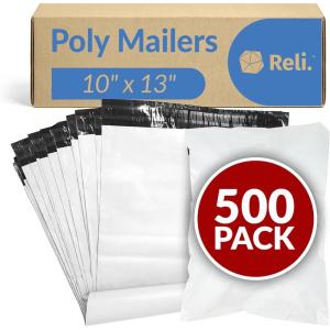Reli. Poly Mailers 10×13 | 500 Pcs Bulk | Envelopes | White Packaging Bags for Shipping | Non-Padded Polymailers, Self Sealing Shipping Bags for Clothing, Bulk (White)