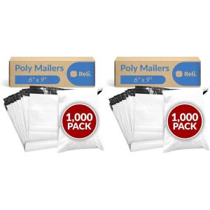 Reli. Poly Mailers 6×9 | 1000 Pcs Bulk | Small Mailing Envelopes/Shipping Bags | White Packaging Bags for Shipping | Non-Padded Poly Mailers | Self Sealing for Small Items, Bulk (White)(6×9 (Pack of 2))