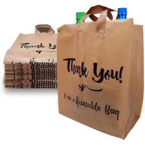Reli. Reusable Thank You Bags | 50 Pack, 2 Mil | Brown/Kraft Shopping Bags Plastic | 12″ L x 6.75″ W x 14″ H | Ideal for Groceries, Retail, Food Take Out/To Go, Small Business