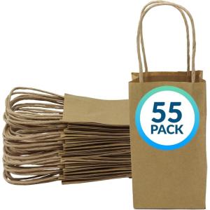 Reli. Small Gift Bags with Handles (55 Pack)(3.5×2.4×6.25″) | Brown Paper Gift Bags with Handles, Kraft Paper | Multi-Purpose for Shopping, Retail, Gifts, Takeout, DIY Party Favors