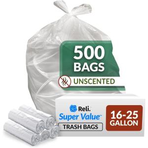 Reli. SuperValue 16-25 Gallon Trash Bags (500 Count Bulk) Clear Garbage bags