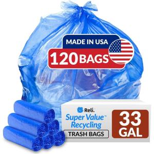 Reli. SuperValue 33 Gallon Recycling Bags (120 Count) Made in the USA – Blue Trash Bags, 30-33 Gallon | Recycling, Garbage | 33Gal with 30Gal – 35Gal Capacity