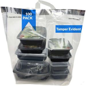 Reli. Tamper Evident To Go Bags (100 Pcs)(Large 21″L x9″W x16.25″H) Clear Plastic Bags w/Handles, Reusable To Go Bag/Carry Out for Take Out, Delivery, Restaurant | Adhesive Seal, Tamper Proof