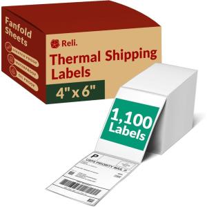 Reli. Thermal Shipping Labels (1100 Pack) 4×6 Thermal Labels | Fanfold, Direct Heat Printer Paper | Shipping Stickers Compatible w/Rollo & Most ThermalPrinters (4″x6″, White)