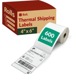 Reli. Thermal Shipping Labels (600 Sheets) 4×6 Labels Roll | Direct Heat Printer Paper | Shipping Stickers Compatible w/Rollo & Most Thermal Printers (2 Rolls, 4″x6″, White)