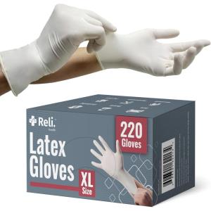 Reli. X-Large Latex Gloves, Disposable, Powder-Free, White, 220 Count