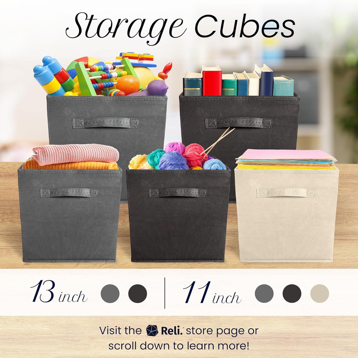 image:imageReli 13x13x13 Storage Cube Bins 8 Pack Large Cube Organizer Bins 13x13 Fabric Storage Boxes Fits Kallax Collapsible Foldable Fabric Cubby Box Square Kids Room Organization Black