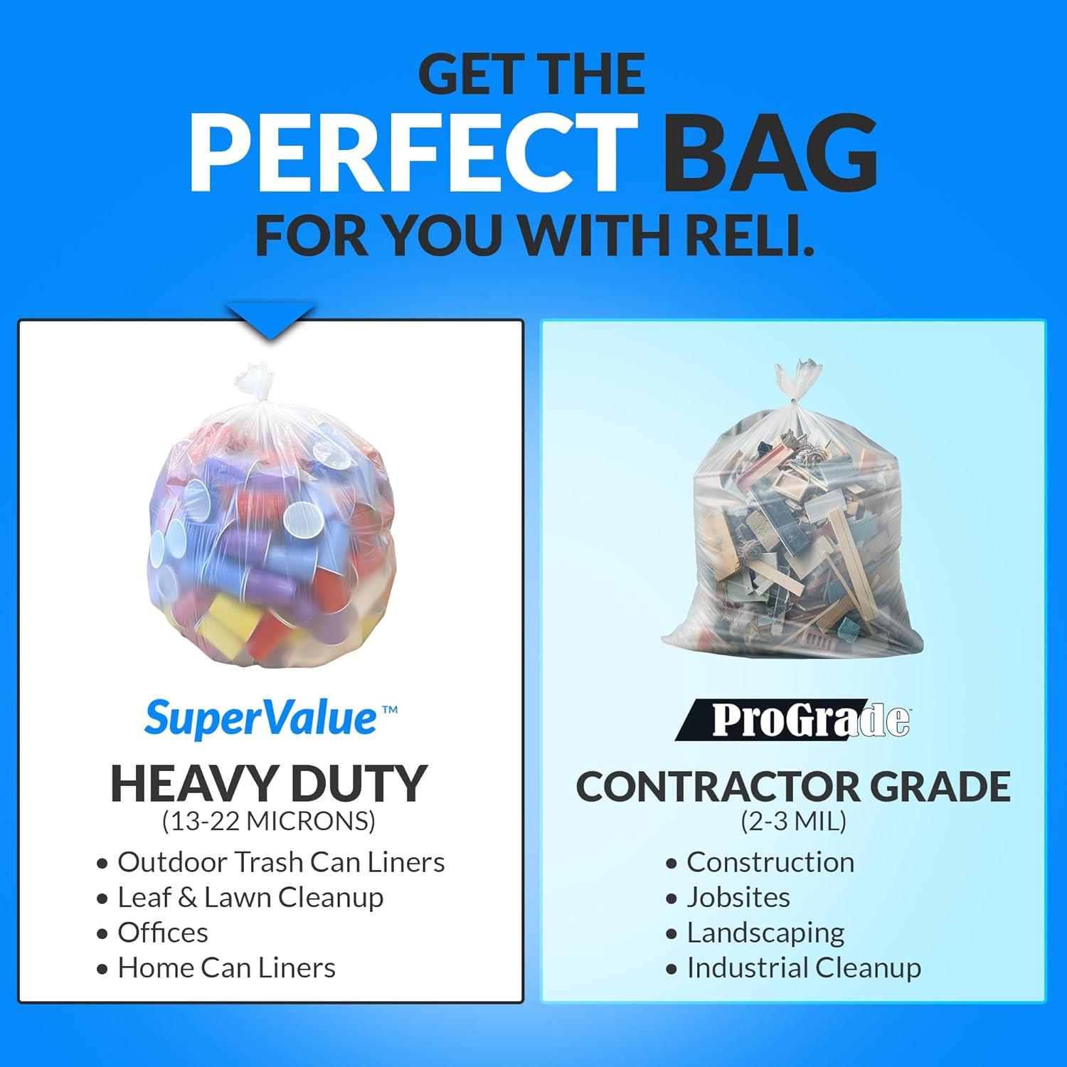 image:imageReli 40 to 45 Gallon Trash Bags Heavy Duty 125 Trash Bags with Ties Super Sizeable Clear Serious Garbage Cleanup