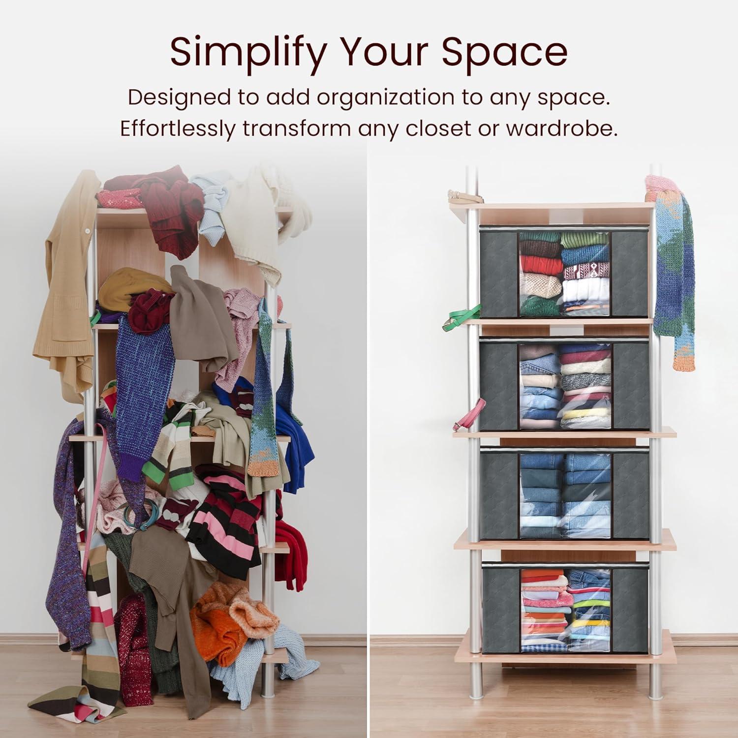 image:imageReli 60L Clothes Storage Bags 3 Pack Closet Organizers and Storage Containers Foldable Bins with Lids amp Handles Large Bags for Towels Toys Comforters Blankets Grey
