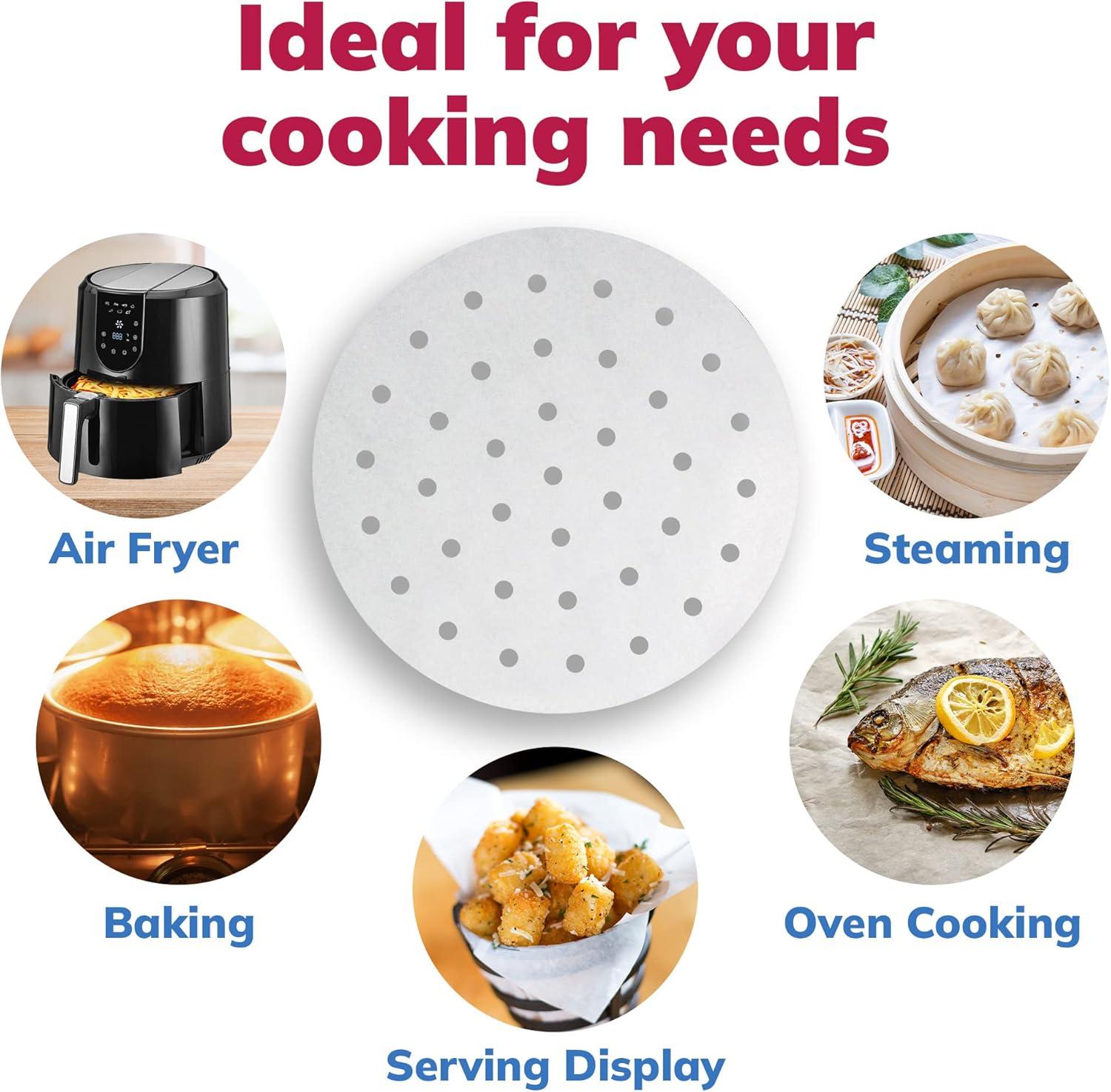 image:imageReli Air Fryer Parchment Paper Liners 400 Pcs White 9 Inch Round Disposable Liner Sheets Parchment Paper for Air Fryer Steaming Perforated 9 Food Grade