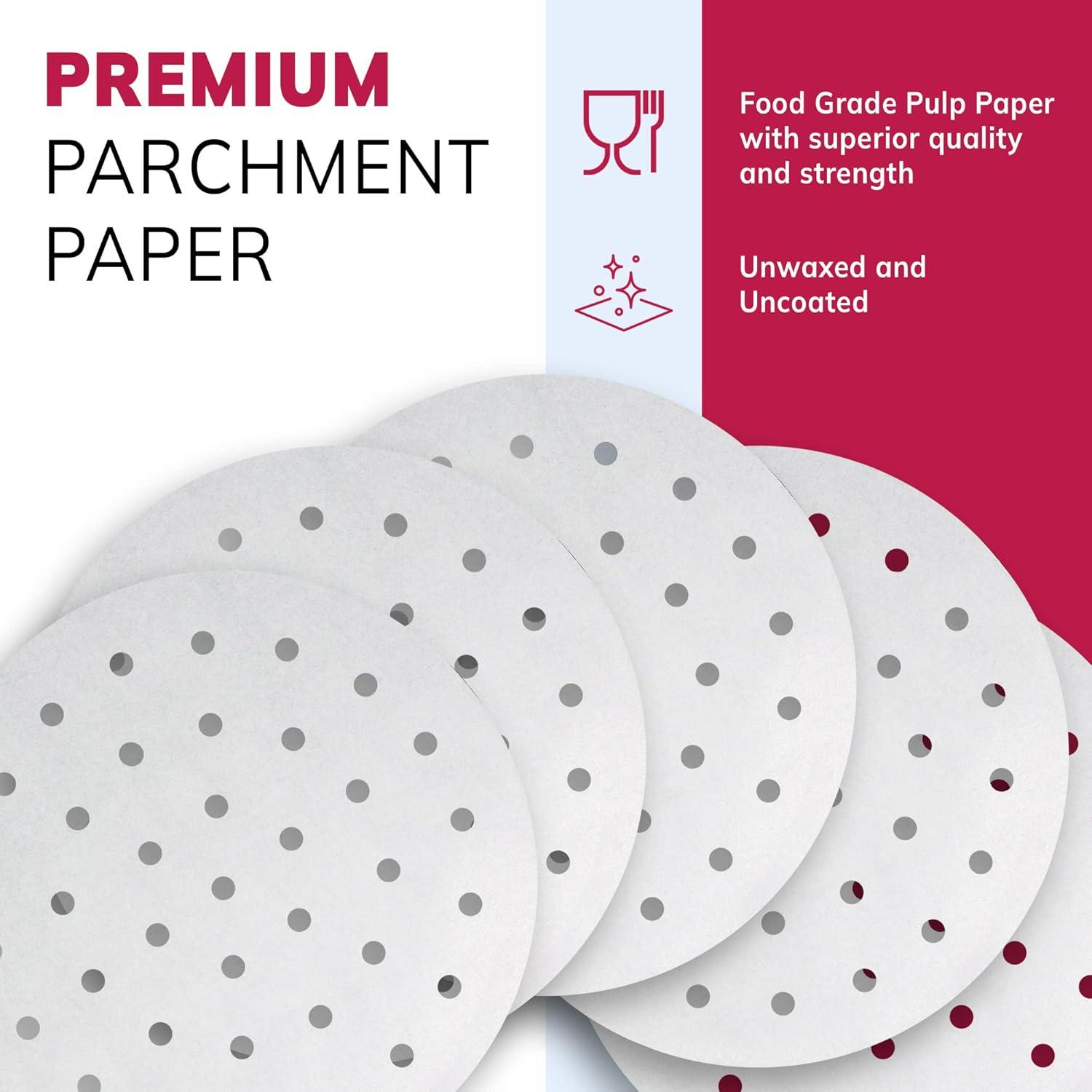 image:imageReli Air Fryer Parchment Paper Liners 400 Pcs White 9 Inch Round Disposable Liner Sheets Parchment Paper for Air Fryer Steaming Perforated 9 Food Grade