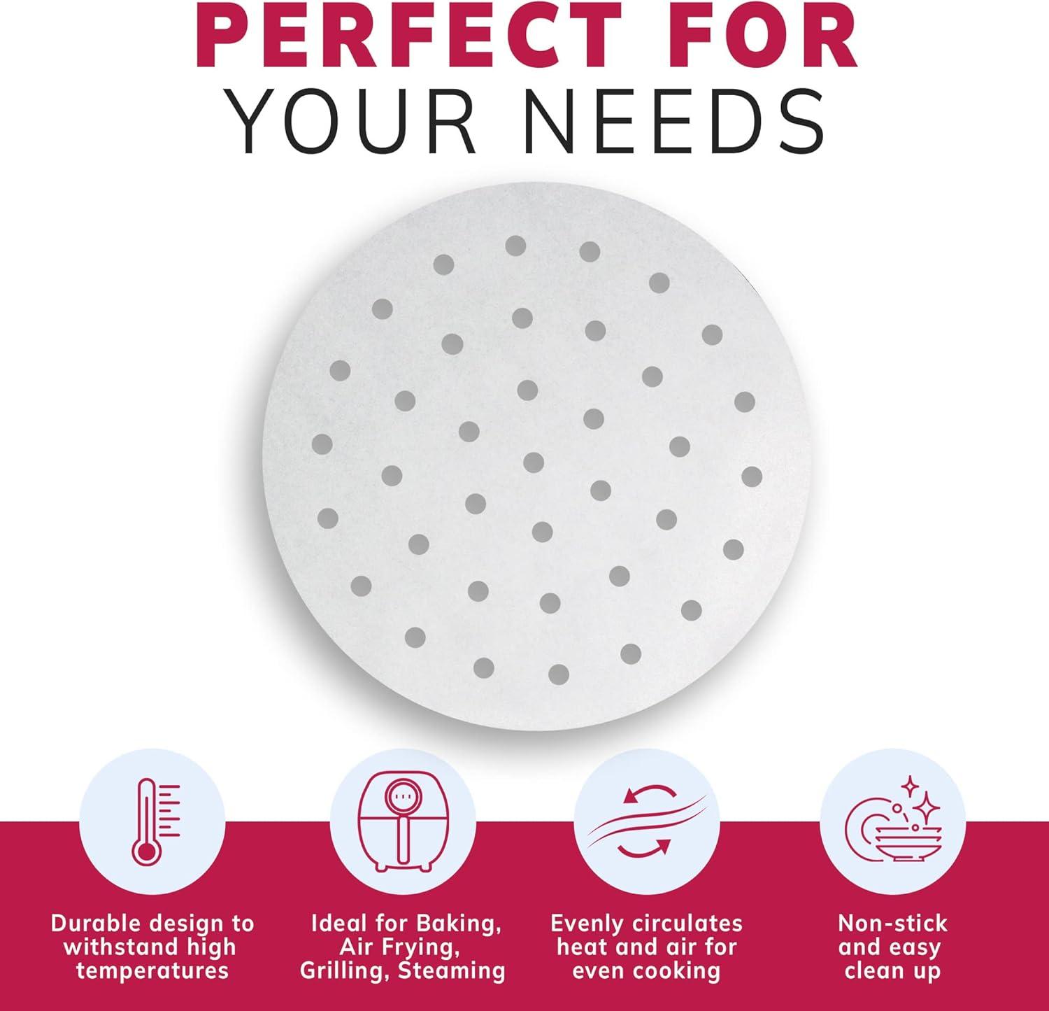 image:imageReli Air Fryer Parchment Paper Liners 400 Pcs White 9 Inch Round Disposable Liner Sheets Parchment Paper for Air Fryer Steaming Perforated 9 Food Grade