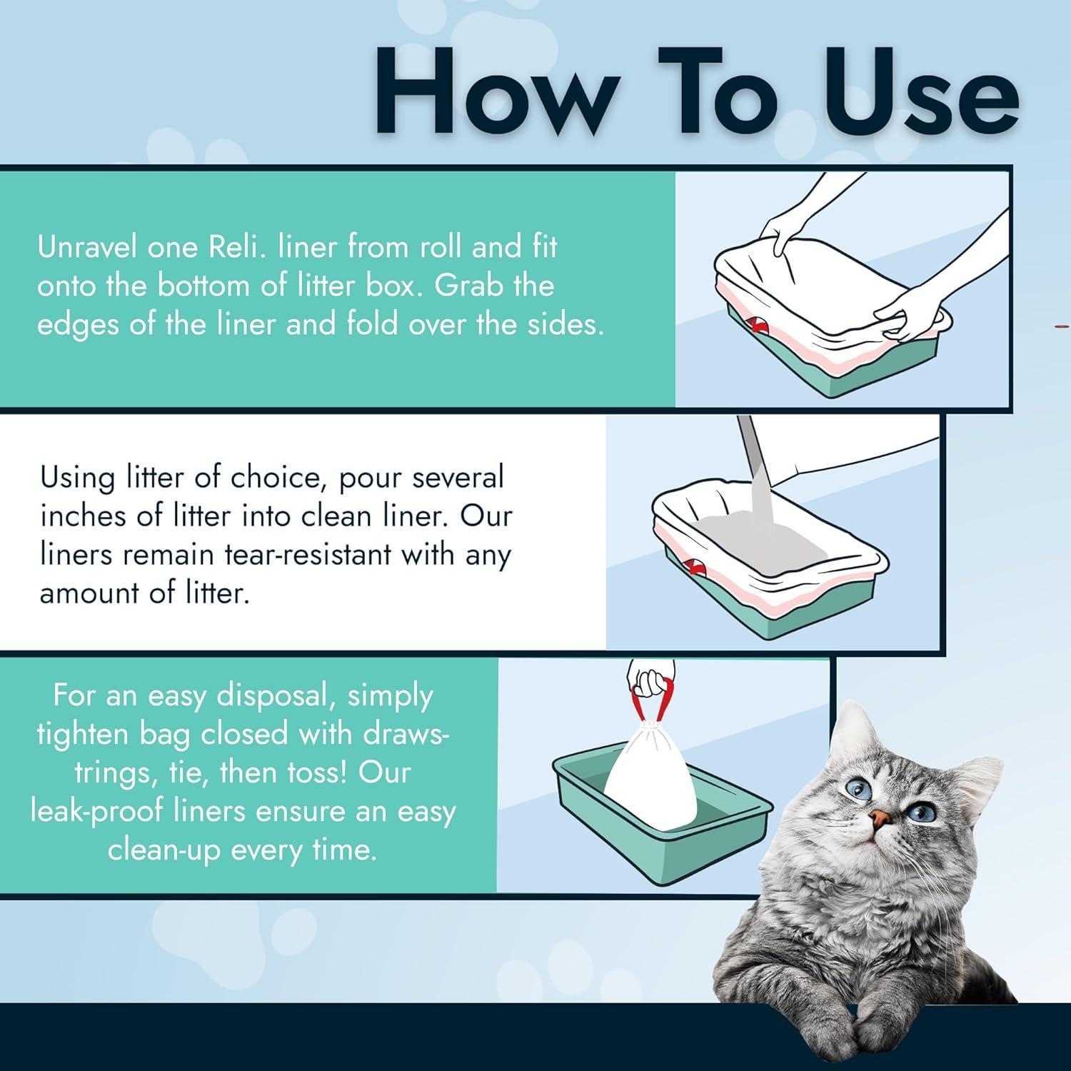 image:imageReli Cat Litter Box Liners 36 Count Jumbo Drawstring Litter Box Liner Heavy Duty for Cat Pan Pet Waste Kitty Poop Bags Drawstring Handles White1 Count Pack of 36