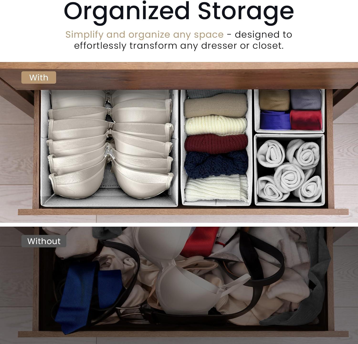 image:imageReli Drawer Organizer Clothes 14 Pack Organization for Dresser Closet Nursery Baby Clothes Foldable Fabric Dresser Dividers for Bra Underwear Socks White