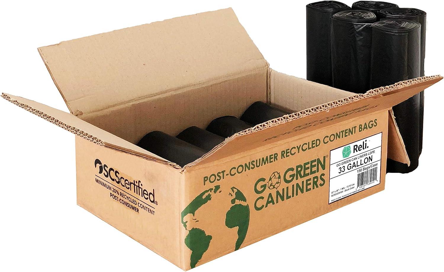 image:imageReli EcoStrong 33 Gallon Trash Bags 150 Count Bulk Black EcoFriendly Made from Recycled Material