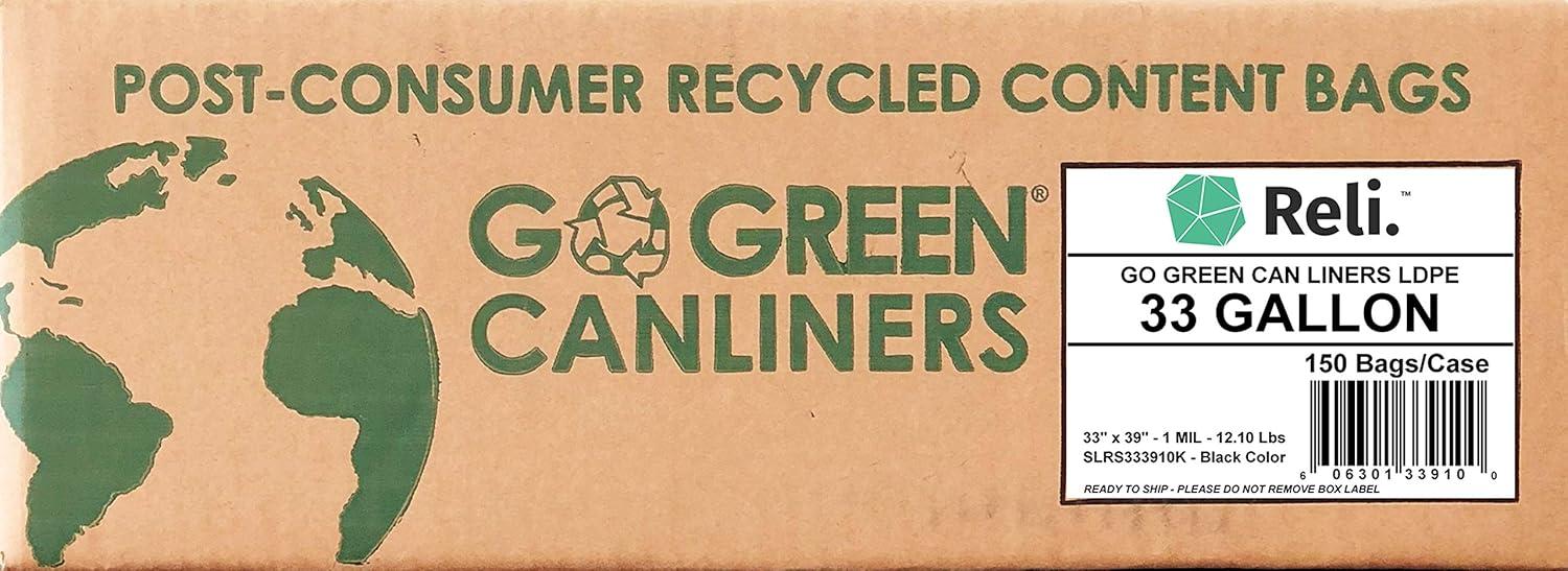 image:imageReli EcoStrong 33 Gallon Trash Bags 150 Count Bulk Black EcoFriendly Made from Recycled Material