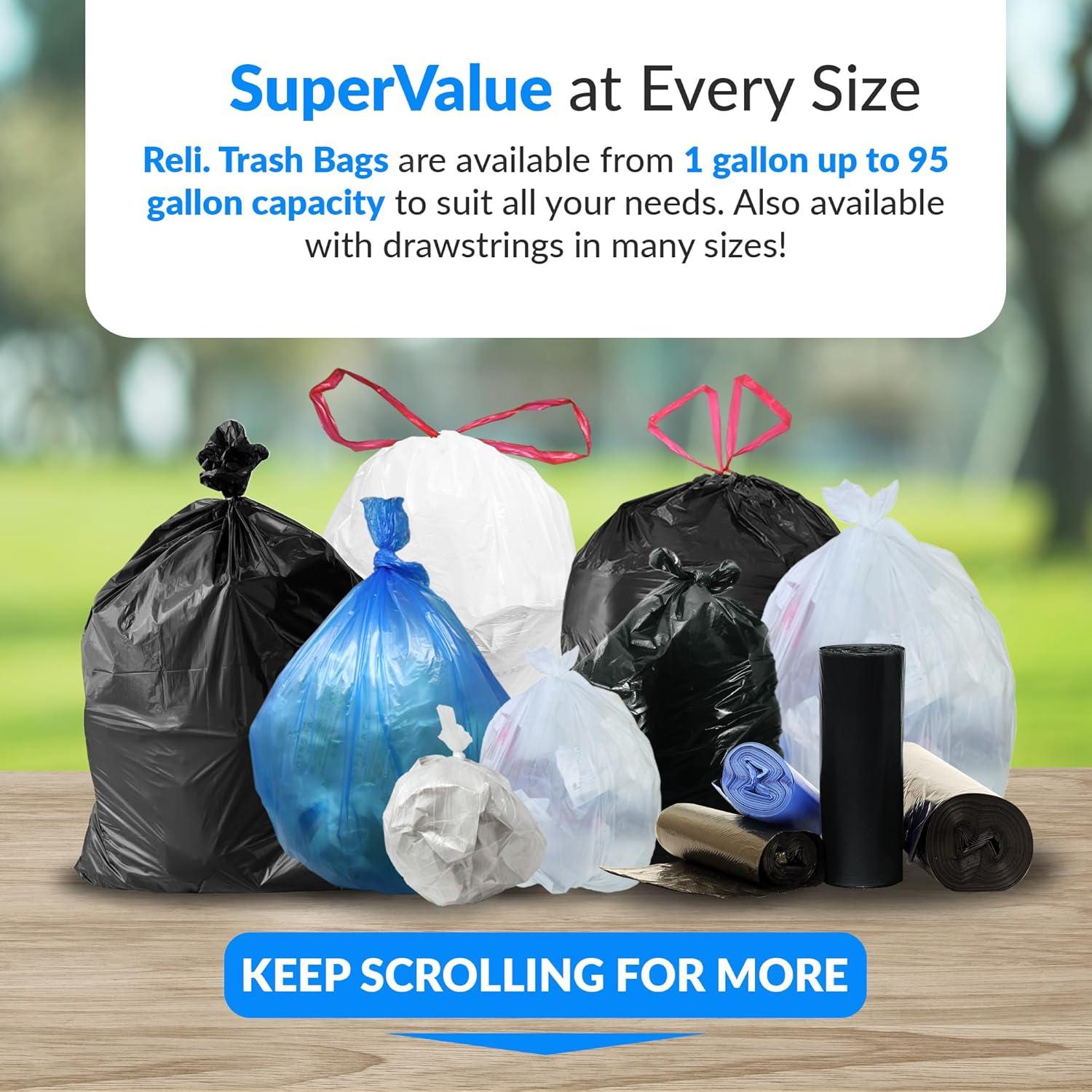 image:imageReli Premium 50 Gallon Trash Bags 200 Count Made in USA Heavy Duty Bulk SuperValue Clear MultiUse Garbage Bags