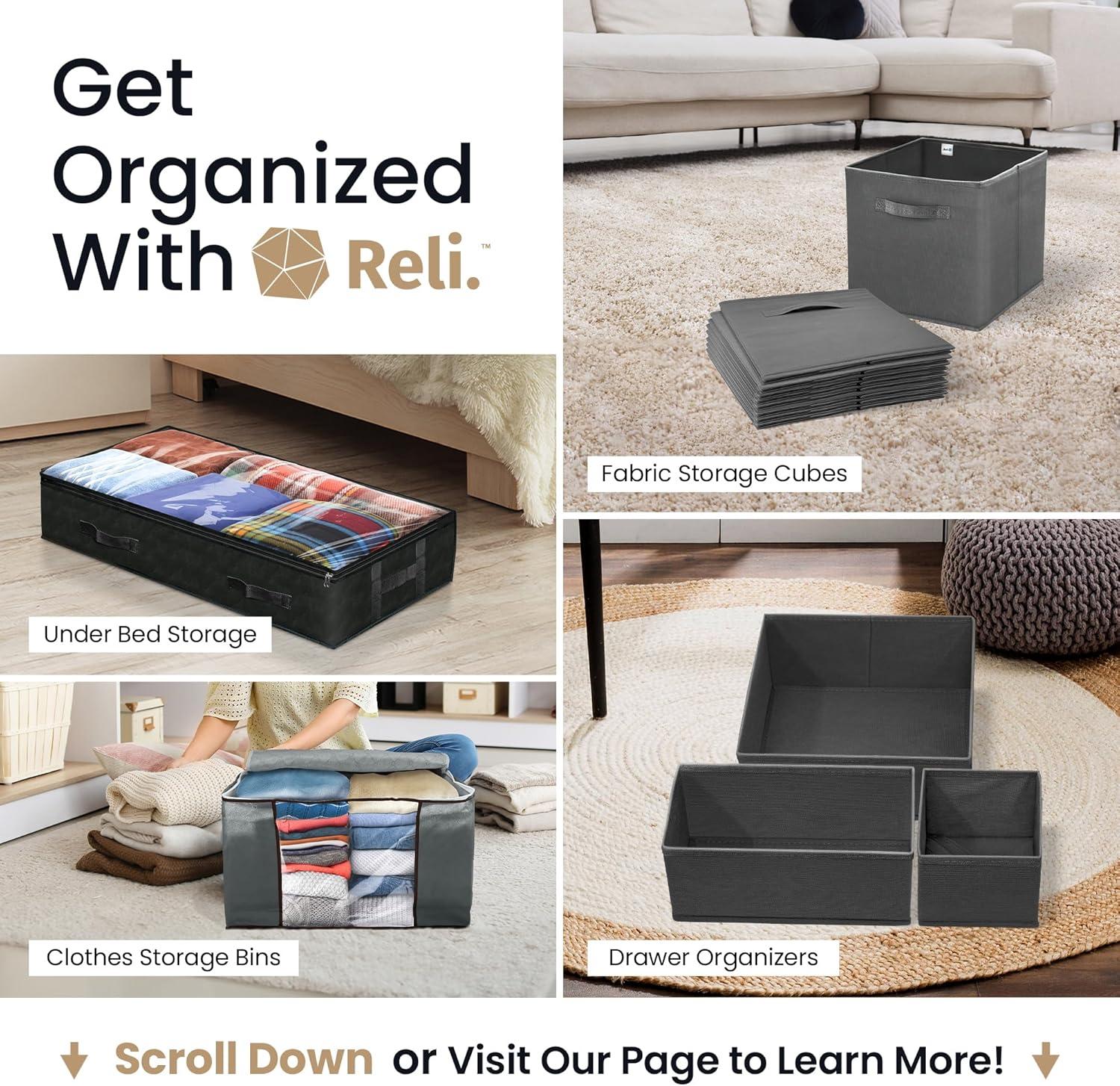 image:imageReli Sock Organizer 4 Pack 1624 Cell Underwear Organizer Drawer Dividers for Underwear Socks Ties Belt Foldable Fabric Storage Bins for Drawer Closet Dresser 118 x 118 x 35 Gray