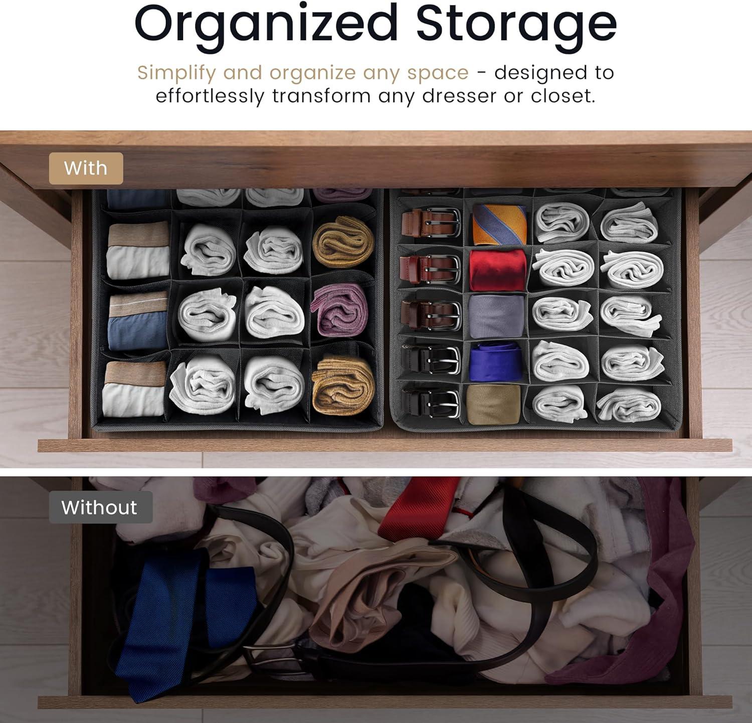 image:imageReli Sock Organizer 4 Pack 1624 Cell Underwear Organizer Drawer Dividers for Underwear Socks Ties Belt Foldable Fabric Storage Bins for Drawer Closet Dresser 118 x 118 x 35 Gray