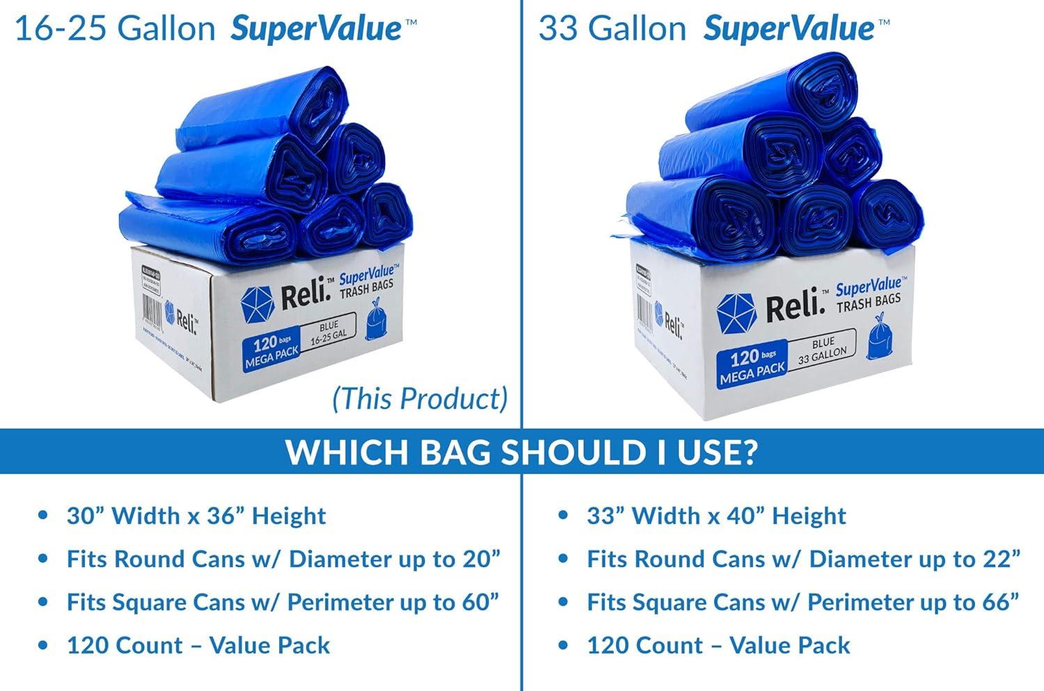 image:imageReli SuperValue 1625 Gallon Recycling Bags 120 Count Blue Trash Bags