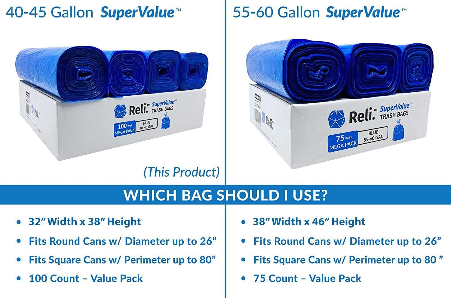 image:imageReli SuperValue 4045 Gallon Recycling Bags 100 Count Blue Trash Bags