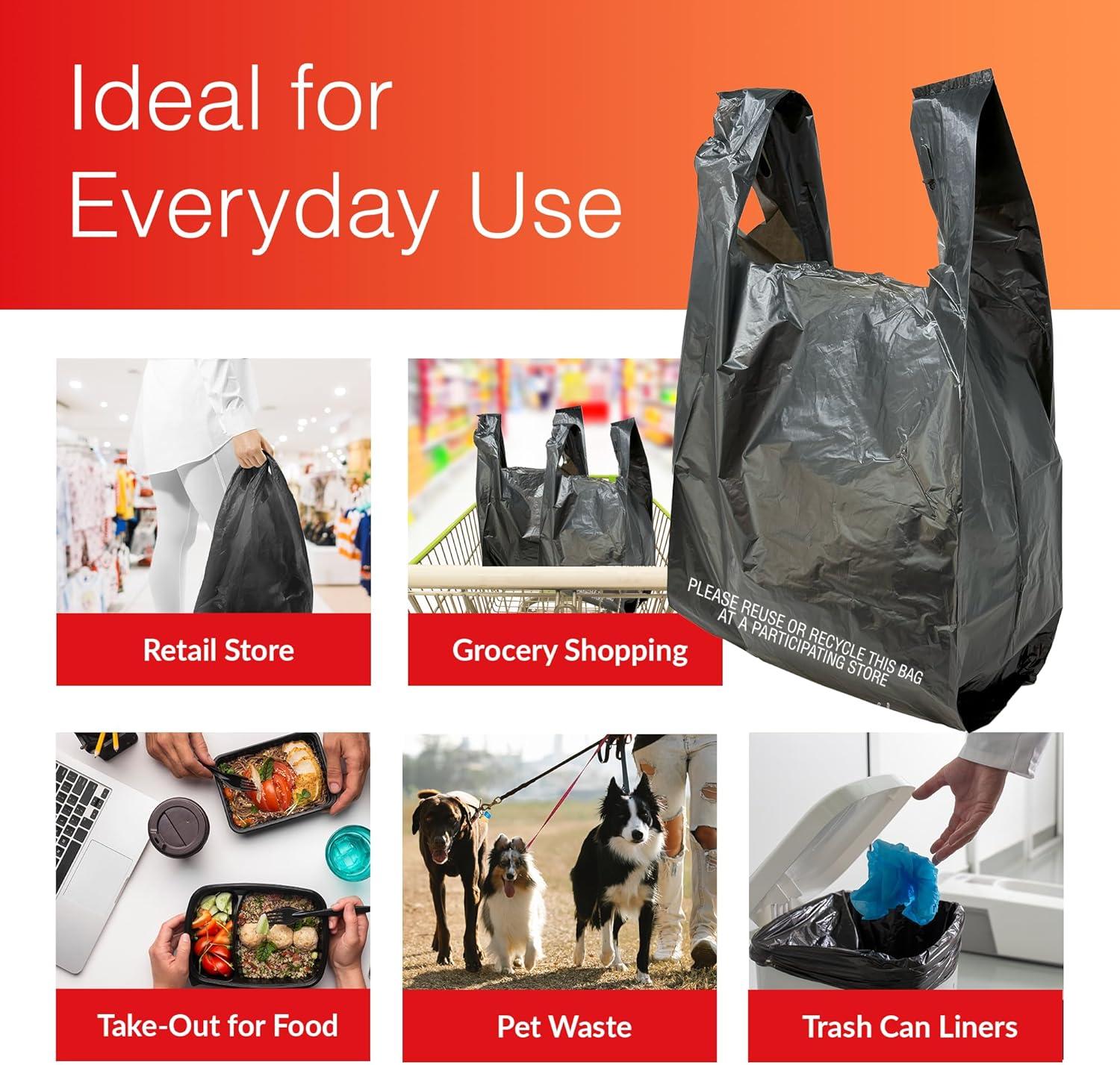 image:imageReli Tshirt Bags 300 Count Black 115 x 65 x 21 Black Plastic Bags Plain Grocery Shopping Restaurants115 x 65 x 21 300 Bags Pack of 2