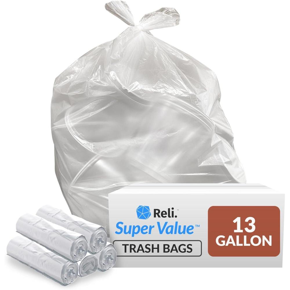 image:imageReli 13 Gallon Trash Bags  250 Bags  Clear  Tall Kitchen  Strong  Garbage