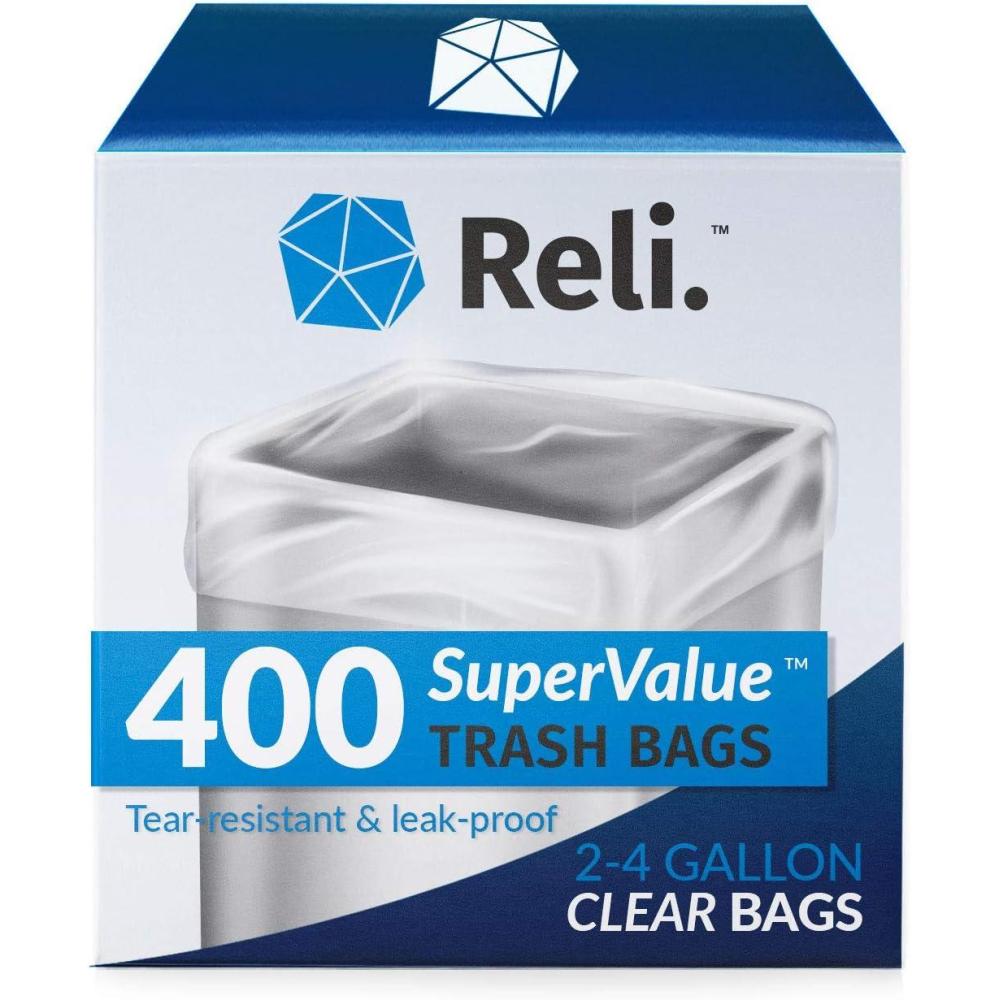 image:imageReli 24 Gallon Trash Bags  400 Bags  Clear  Bathroom  Strong  Garbage