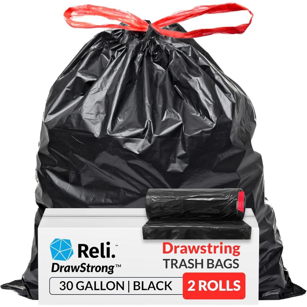 image:imageReli 30 Gallon Trash Bags Drawstring 150 Count Black 30 Gallon Garbage Bags Heavy Duty Large 30 Gal