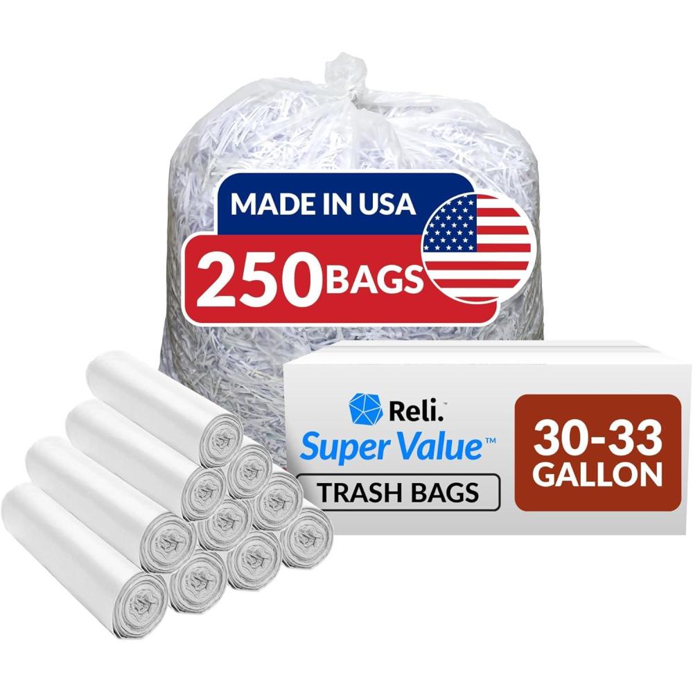 image:imageReli 3033 Gallon Trash Bags Heavy Duty  250 Count Bulk  Clear Large Trash Bags 30 32 Gallon  Made in USA