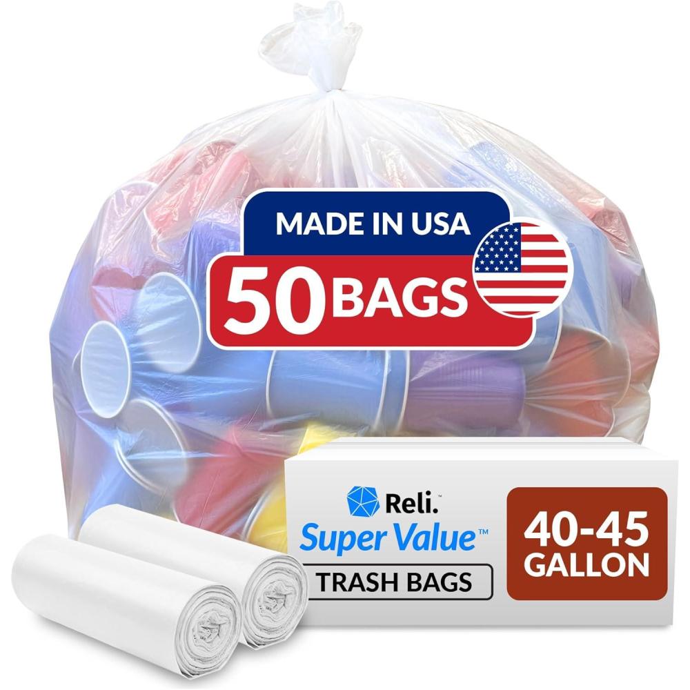image:imageReli 40 to 45 Gallon Trash Bags Heavy Duty  50 Trash Bags  Super Sizeable Clear Garbage for Serious Cleanup