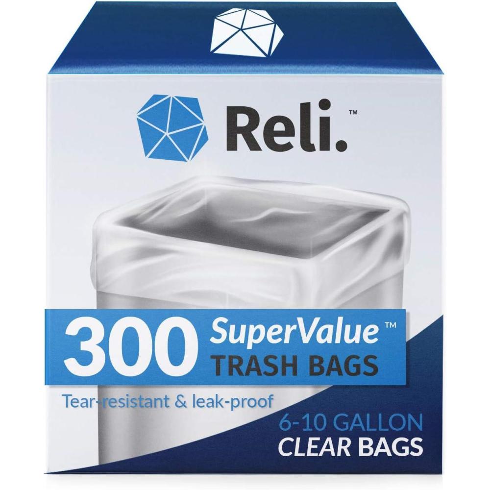 image:imageReli 610 Gallon Trash Bags  300 Bags  Clear  Bathroom  Strong  Garbage