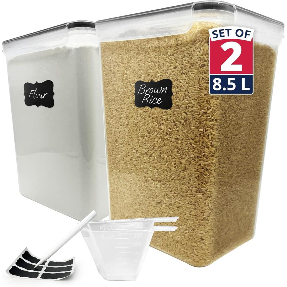 image:imageReli 85L Airtight Food Storage Containers with Lids 2 Sets Kitchen Organizers and Storage Containers Pantry Organizers BPA Free Plastic XXL Set w 2 Measuring Cups 6 Labels Pen