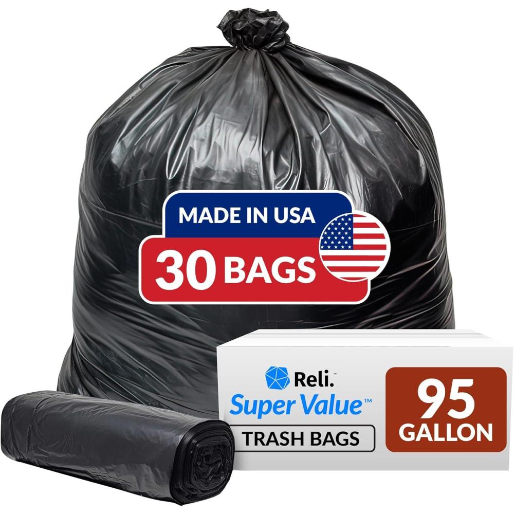image:imageReli 95 Trash Bags Heavy Duty 30 Trash Bags Super Sizeable for Serious Garbage Cleanup Black
