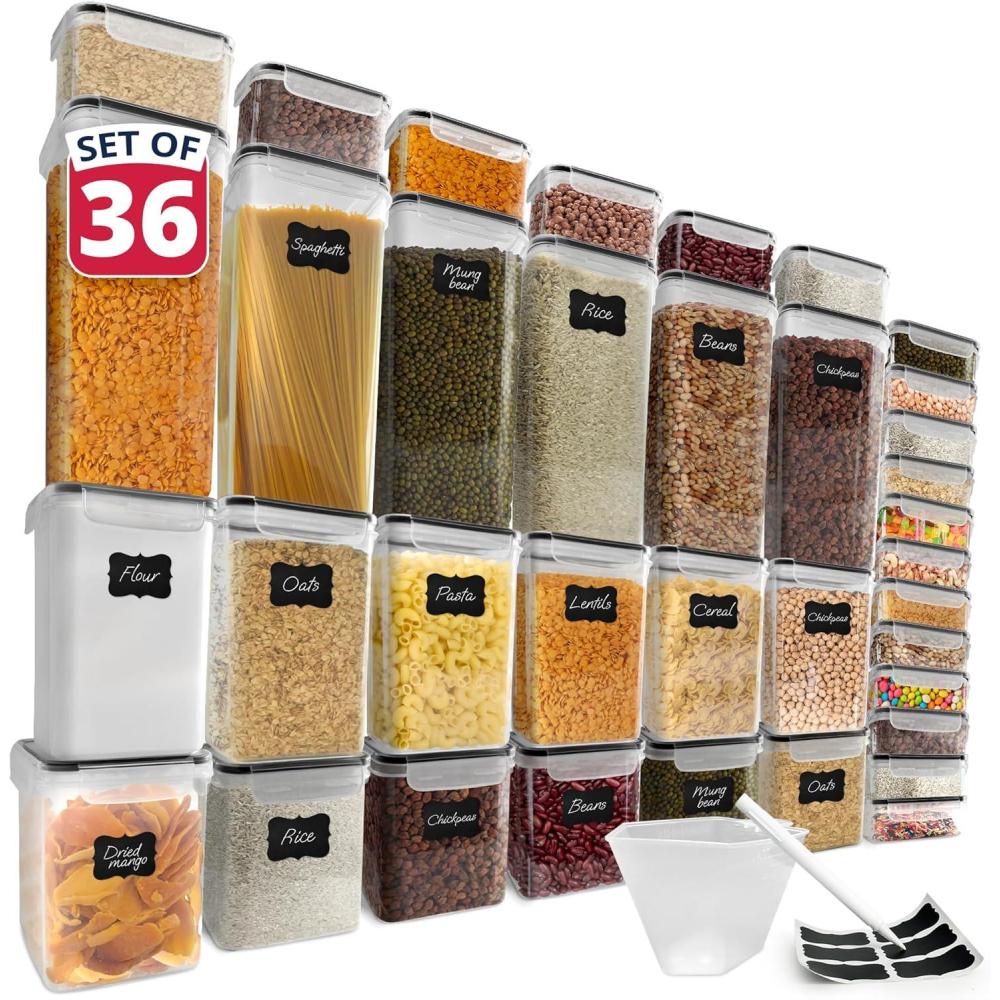 image:imageReli Airtight Food Storage Containers with Lids 36 Sets  Kitchen Organizers and Storage Pantry Organizers  BPA Free Plastic Food Containers  Ultra Variety Pack wMeasuring Cup 42 Labels Pen