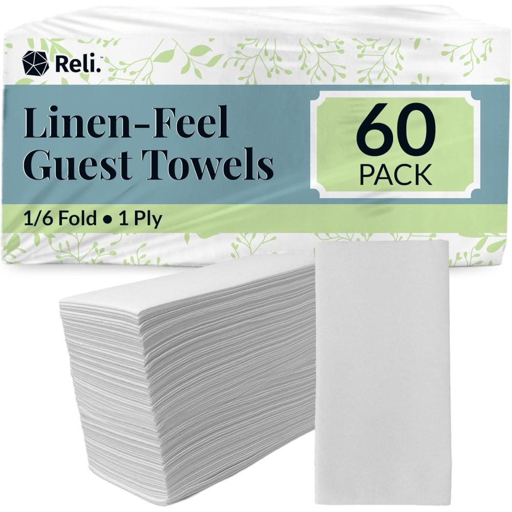 image:imageReli Bathroom Napkins Guest Disposable 60 Pack LinenFeel Guest Towels 12 x 1575  ClothLike Restroom Napkins  Paper Hand Towels for Bathroom Kitchen Dinner  White Soft Absorbent