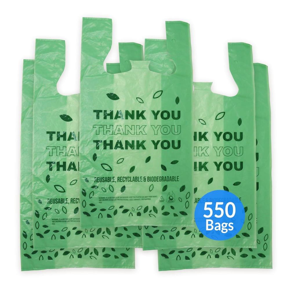 image:imageReli Biodegradable Thank You Bags  550 Count  Bulk  Biodegradable Shopping Bags Grocery Restaurant  OxoBiodegradable Plastic  115 x 65 x 22 Green