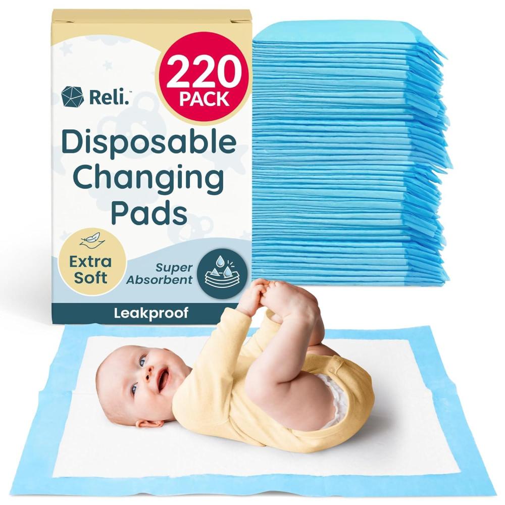 image:imageReli Disposable Changing Pads for Baby 220 Pack  Disposable Diaper Changing Pads 13 x 18  Super Absorbent LeakProof Liners  Waterproof Quick Dry Underpads BlueWhite