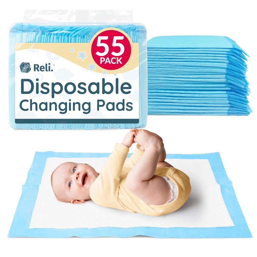 image:imageReli Disposable Changing Pads for Baby 55 Pack Disposable Diaper Changing Pads 13 x 18 Super Absorbent LeakProof Liners Waterproof Quick Dry Underpads BlueWhite