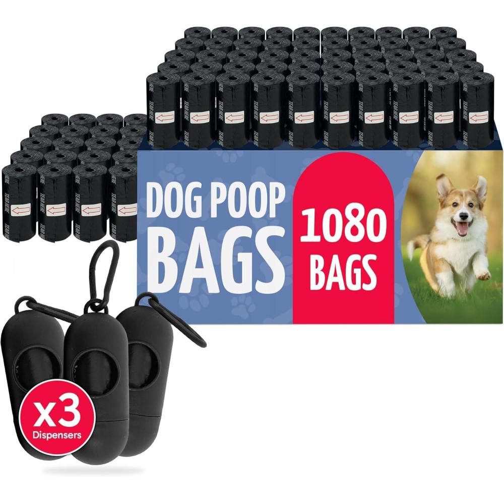 image:imageReli Dog Poop Bags Rolls 1080 Pack 72 Rolls  9x13 Poop Bags for Dogs  Unscented Leak Proof for DoggiePet Waste Clean Up  Black  3 Leash Clip Holders Included  Bulk