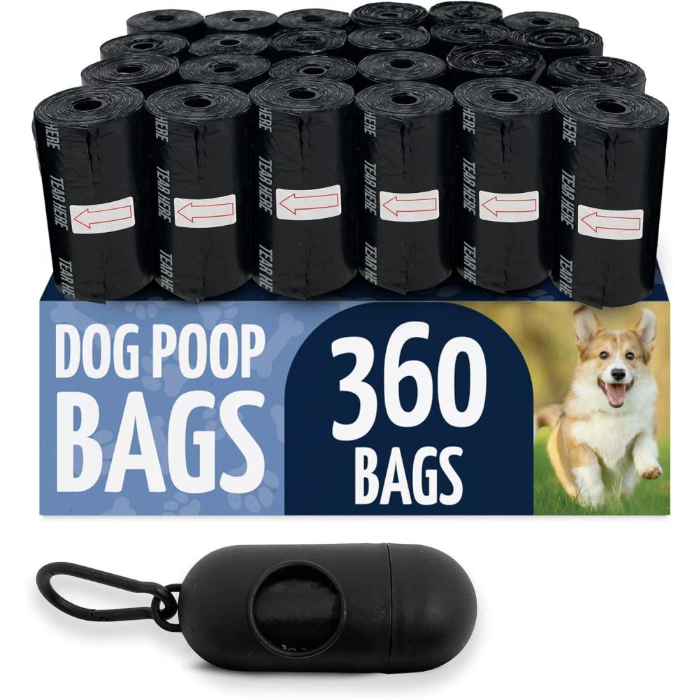 image:imageReli Dog Poop Bags wHolder 360 Pack  24 Rolls  Leash Clip Dispenser  9x13 Large Dog Bag for Poop  Black Pet Waste Carrier Refills wClip Dispenser  Unscented Leak Proof