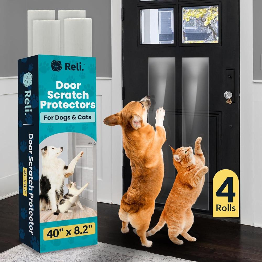 image:imageReli Door Protector from Dog Scratching 4 Pack 40 x 82  AntiScratch Door Protector for Cats amp Dogs  Clear Durable AntiScratch Shield from Pet Scratching