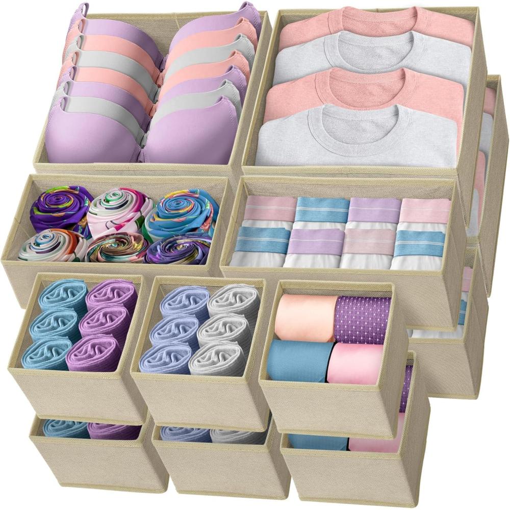 image:imageReli Drawer Organizer Clothes 14 Pack Dresser Drawer Organizers amp Nursery Organization Foldable Fabric Dresser Storage Dividers for Bras Nursery Changing Table Baby Clothes Clothing Beige