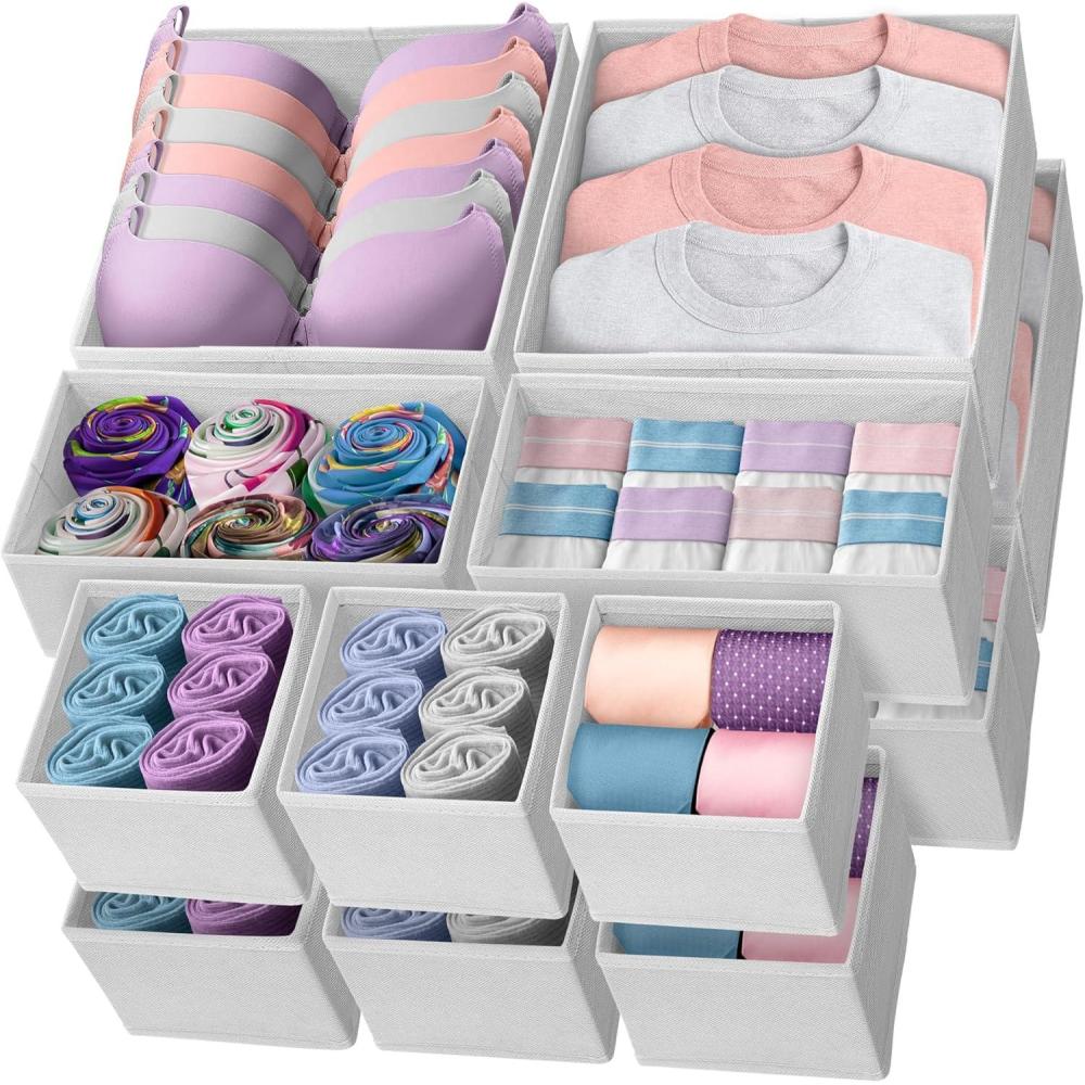 image:imageReli Drawer Organizer Clothes 14 Pack Organization for Dresser Closet Nursery Baby Clothes Foldable Fabric Dresser Dividers for Bra Underwear Socks White
